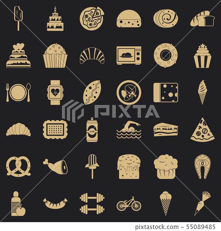 Calories in food icons set, simple style Calories in food icons set, simple style 55089485