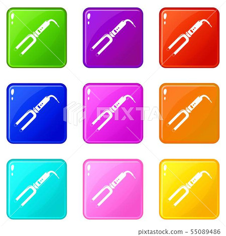 Hair curl icons set 9 color collection Hair curl icons set 9 color collection 55089486
