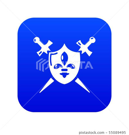 Heraldic shield and swords icon blue vector Heraldic shield and swords icon blue vector 55089495