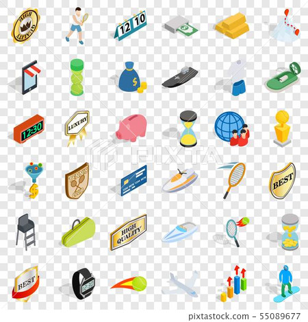 Hard victory icons set, isometric style 55089677