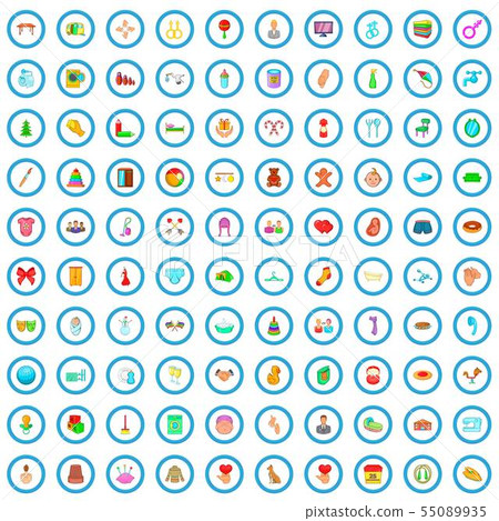 100 relationship icons set, cartoon style 55089935