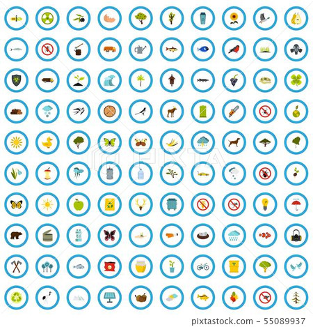 100 recycle icons set, flat style 100 recycle icons set, flat style 55089937