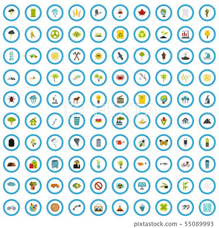 100 recycling book icons set, flat style 100 recycling book icons set, flat style 55089993