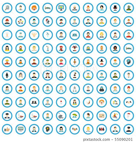 100 relatives icons set, flat style 55090201