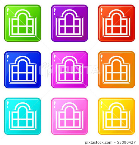Beautiful window frame icons set 9 color collection 55090427