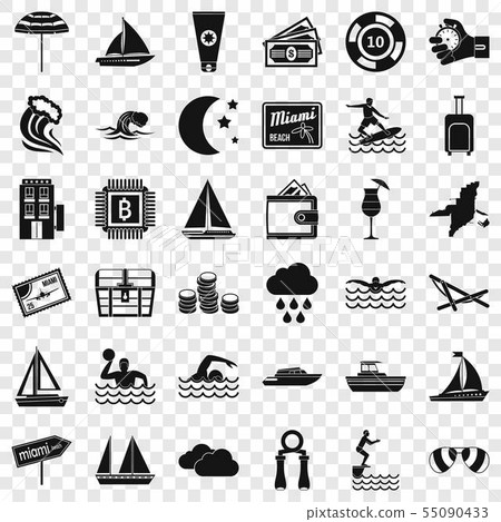 Swim in water icons set, simple style Swim in water icons set, simple style 55090433