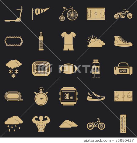 Bicycling icons set, simple style Bicycling icons set, simple style 55090437