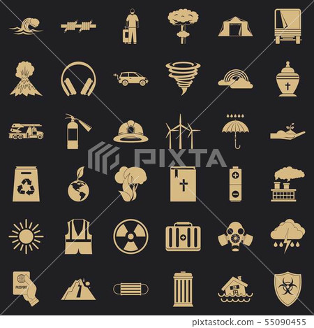 Danger disaster icons set, simple style Danger disaster icons set, simple style 55090455