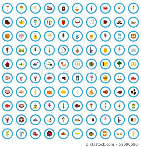 100 restaurant icons set, flat style 100 restaurant icons set, flat style 55090680
