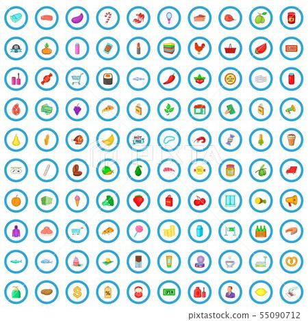 100 retail icons set, cartoon style 55090712
