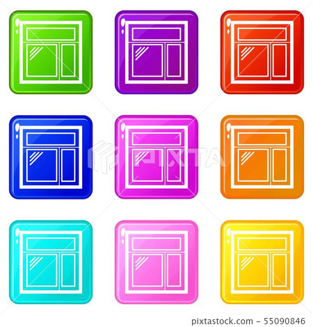 Square window frame icons set 9 color collection 55090846