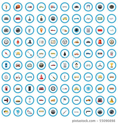 100 road icons set, cartoon style 100 road icons set, cartoon style 55090898