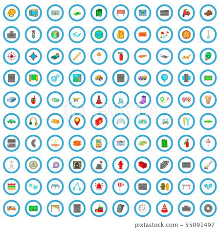 100 road repair icons set, cartoon style 55091497
