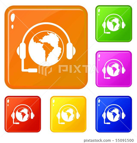 World planet and headset icons set vector color World planet and headset icons set vector color 55091500