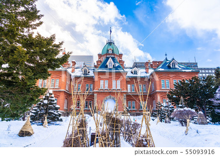 Beautiful architecture former government building hall landmakr of Sapporo city Hokkaido 55093916