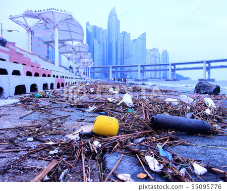 Environment pollution appear at gwangalli beach 55095776