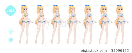 Anime manga girl. In a summer bikini swimsuit 55096123