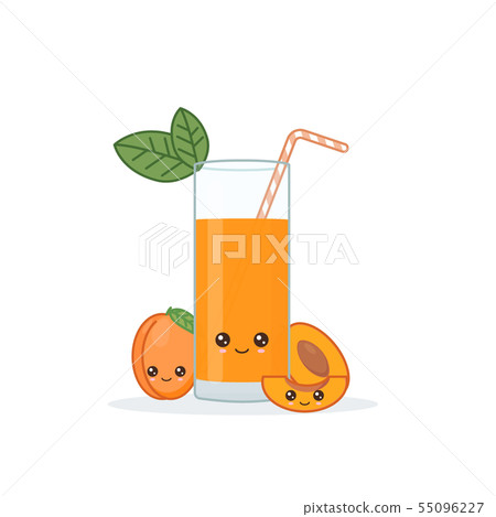 Cute kawai smiling cartoon apricot juice. Vector 55096227
