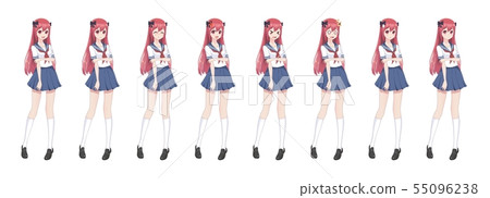 Anime manga schoolgirl in sailor suit, blue skirt Anime manga schoolgirl in sailor suit, blue skirt 55096238