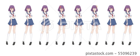 Anime manga schoolgirl in sailor suit, blue skirt Anime manga schoolgirl in sailor suit, blue skirt 55096239