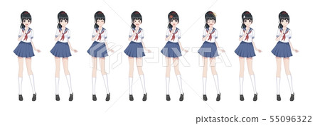 Anime manga schoolgirl in sailor suit, blue skirt 55096322
