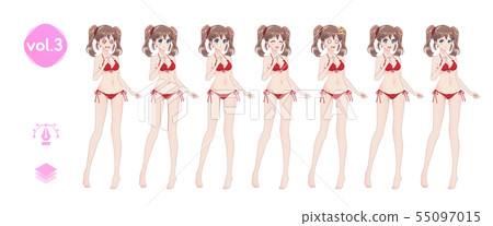 Anime manga girl. In a summer bikini swimsuit Anime manga girl. In a summer bikini swimsuit 55097015