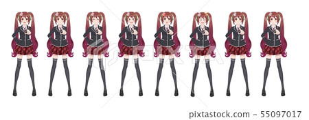 Anime manga student girl in blazer and red skirt Anime manga student girl in blazer and red skirt 55097017