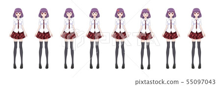 Anime manga schoolgirl plaid red skirt tie pattern Anime manga schoolgirl plaid red skirt tie pattern 55097043