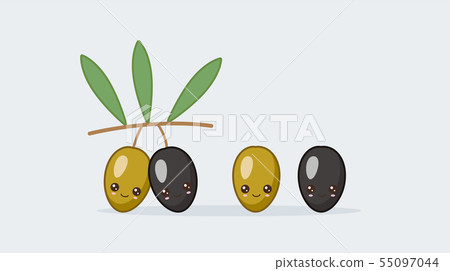 Set olive. Cute kawaii smiling food . Vector Set olive. Cute kawaii smiling food . Vector 55097044