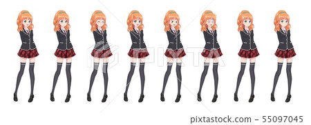 Anime manga student girl in blazer and red skirt 55097045