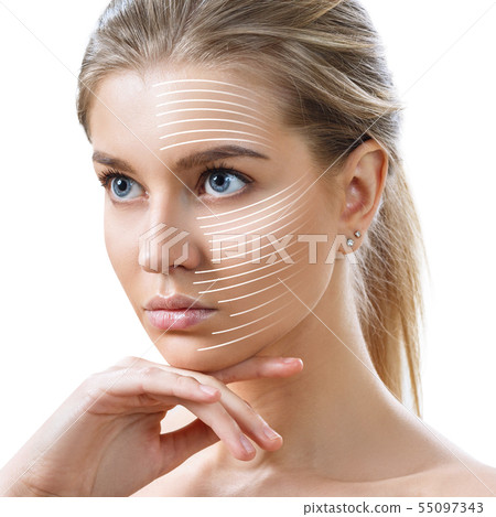 Graphic lines shows facial lifting effect on skin. Graphic lines shows facial lifting effect on skin. 55097343