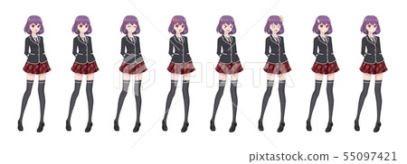 Anime manga student girl in blazer and red skirt 55097421