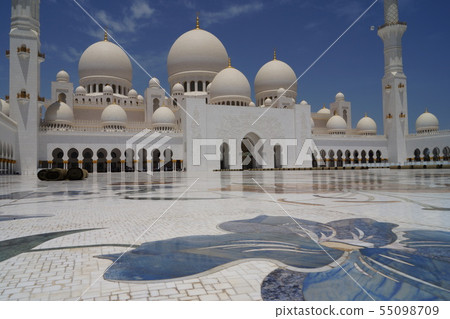 Abu Dhabi Sheikh Zayed Mosque Flowery Courtyard 55098709