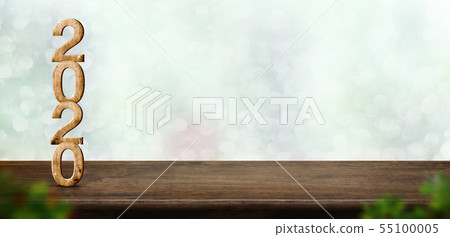 Happy New year eve 2020 wood number (3d rendering) 55100005