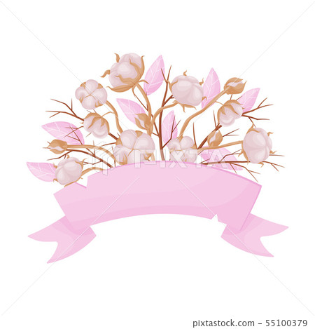 Banner is decorated with a composition of cotton. Vector illustration on white background. Banner is decorated with a composition of cotton. Vector illustration on white background. 55100379