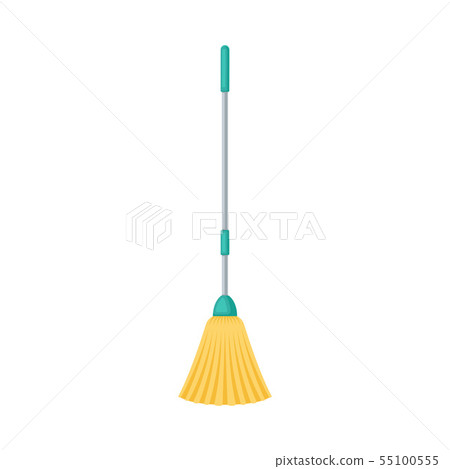 Orange brush for sweeping on a long handle. Vector illustration on white background. 55100555