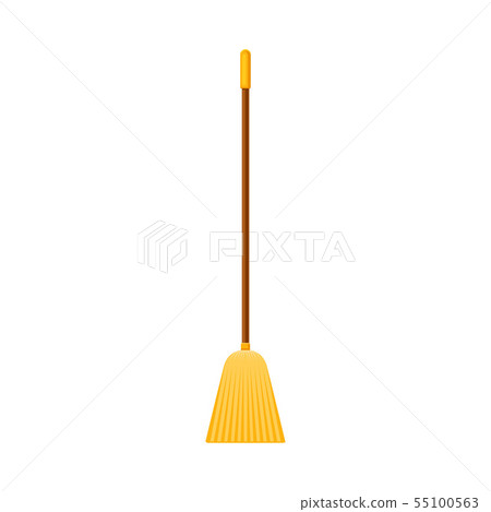 Orange broom on a long handle. Vector illustration on white background. 55100563