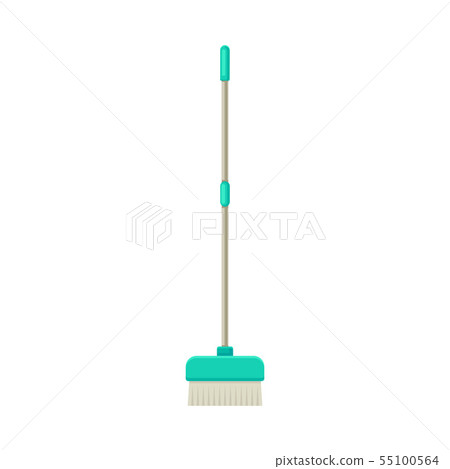Brush for sweeping on a long gray handle. Vector illustration on white background. 55100564