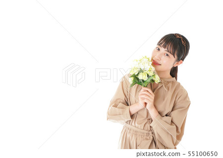 有花束的少婦與微笑 55100650