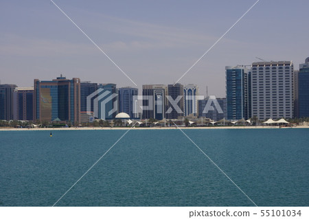 Buildings on Corniche Road seen from Abu Dhabi Breakwater Park 55101034