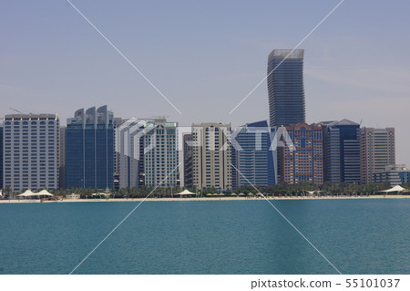 Buildings on Corniche Road seen from Abu Dhabi Breakwater Park 55101037
