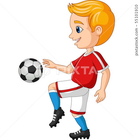 Cartoon little boy playing soccer  55101910