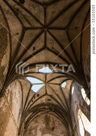 Detail of the Gothic vaults of the abandoned convent of San Antonio de Padua 15th century Detail of the Gothic vaults of the abandoned convent of San Antonio de Padua 15th century 55103505