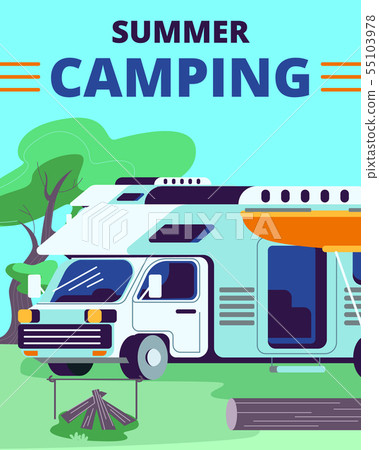 Summer Camping Vertical Banner with Motor Home Car Summer Camping Vertical Banner with Motor Home Car 55103978