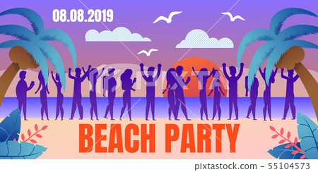 Tropical Resort Beach Party Flat Vector Poster Tropical Resort Beach Party Flat Vector Poster 55104573