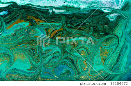 Green and gold marbling pattern. Golden powder marble liquid texture. Green and gold marbling pattern. Golden powder marble liquid texture. 55104972
