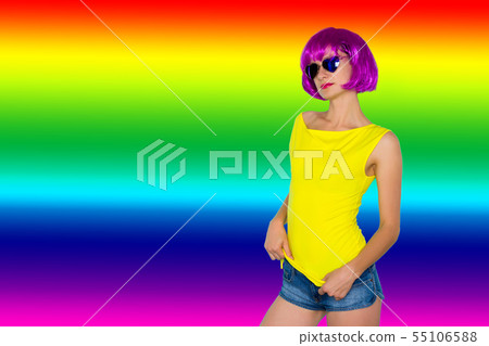 Portrait of young transgender woman in pink wig Portrait of young transgender woman in pink wig 55106588