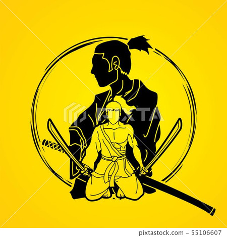 2 Samurai composition with swords cartoon graphic  2 Samurai composition with swords cartoon graphic  55106607