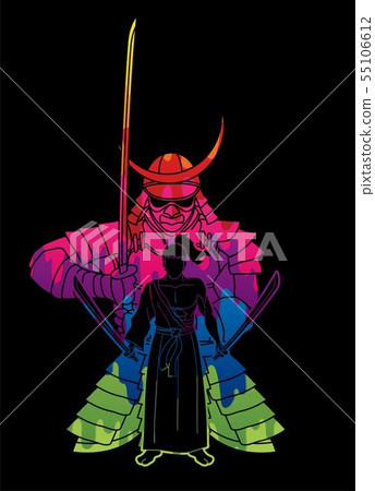 2 Samurai composition with swords cartoon graphic 2 Samurai composition with swords cartoon graphic 55106612