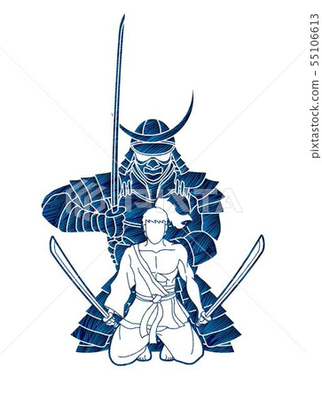 2 Samurai composition with swords cartoon graphic 2 Samurai composition with swords cartoon graphic 55106613